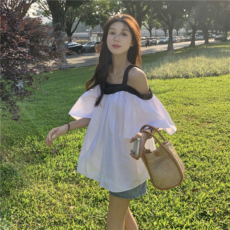 Áo Kiểu Trễ Vai Màu Trơn Phong Cách Hàn Quốc Thời Trang Mùa Hè Mới 2022