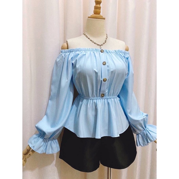 QUẦN SHORT TACTA ĐEN + ÁO TRỄ VAI XANH TAY DÀI