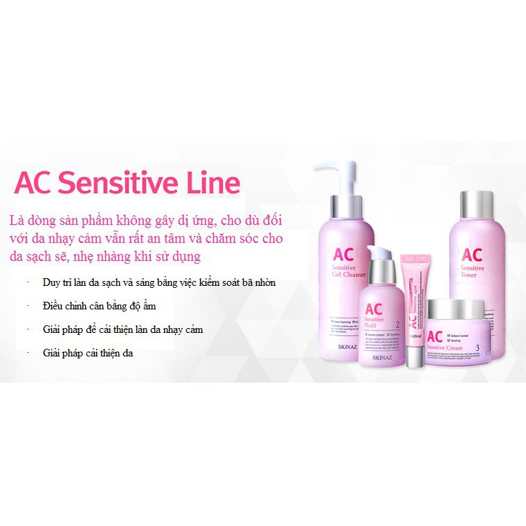 Tinh Chất AC Sensitive Fluid Skinaz Hàn Quốc 50ml (Phục hồi da nhạy cảm bị hư tổn, mịn da, giảm mụn, kiểm dầu)