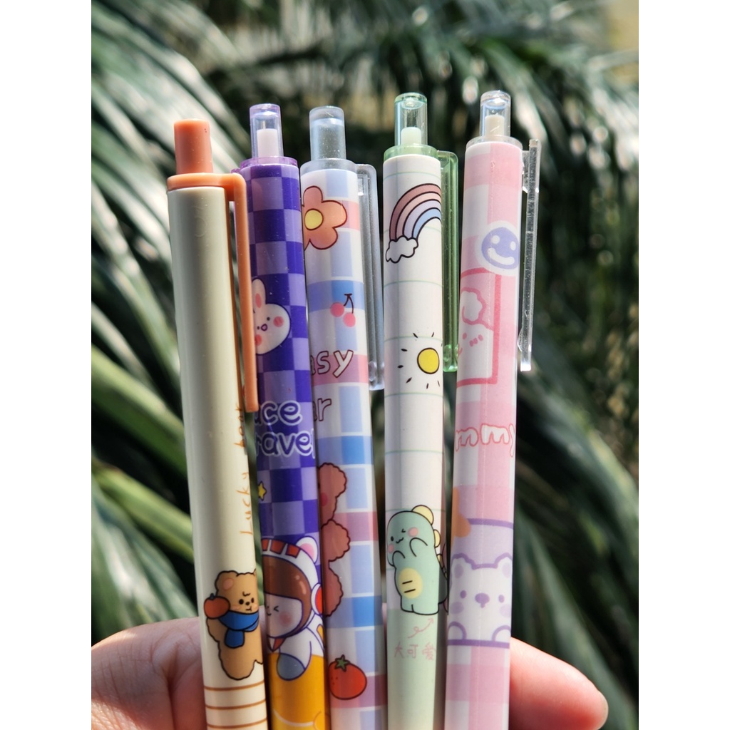 SET 5 BÚT MỰC GEL ĐEN HOẠT HÌNH NGÒI 0.5mm