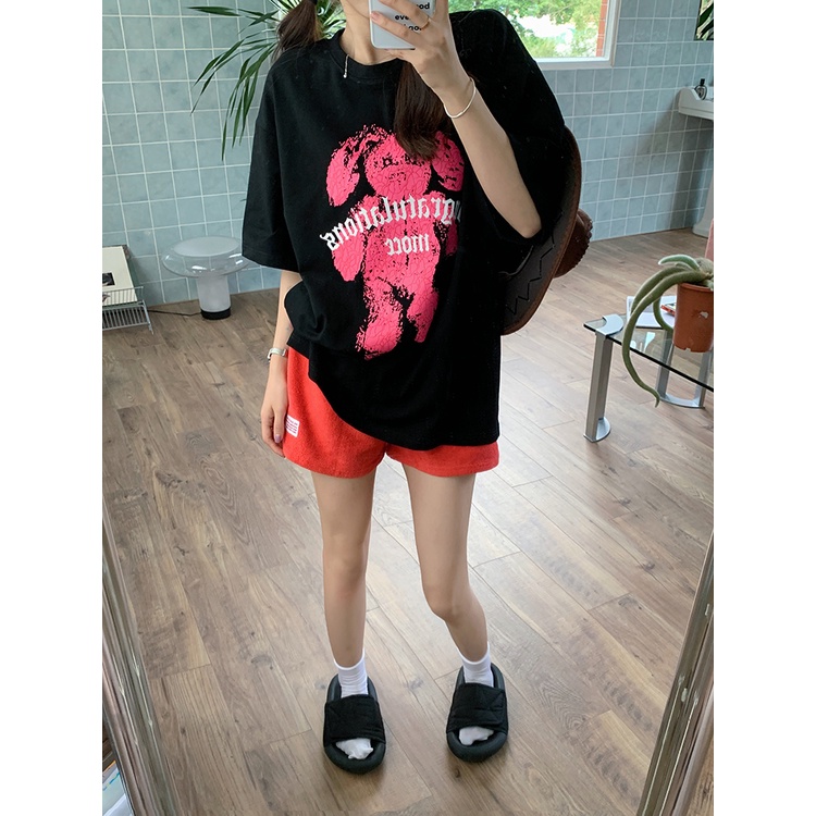 Áo Thun Nữ Ngắn Tay Cổ Tròn Form Dài Rộng Thời Trang Hàn