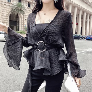 Áo voan vạt chéo bèo viền