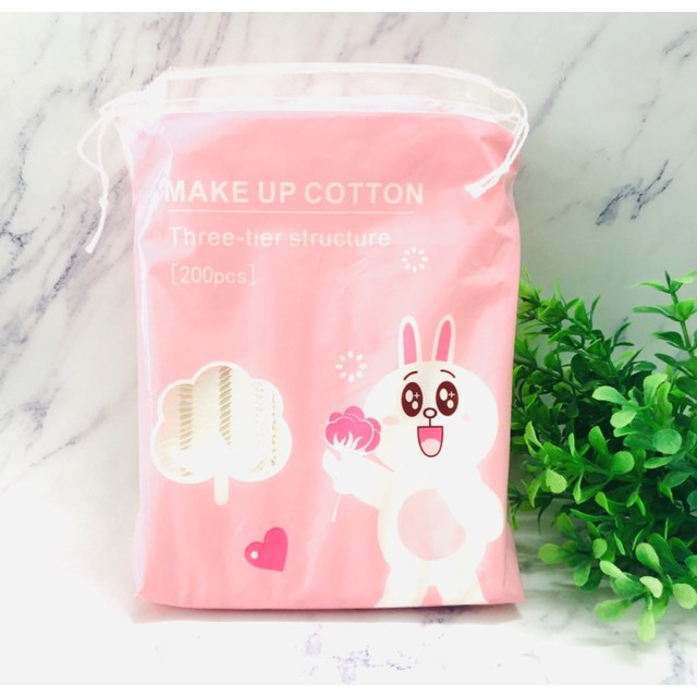 Bông Tẩy Trang 3 Lớp Hàn Quốc Line Friends 200 Miếng Gấu Thỏ Vịt 100% Cotton Cao Cấp