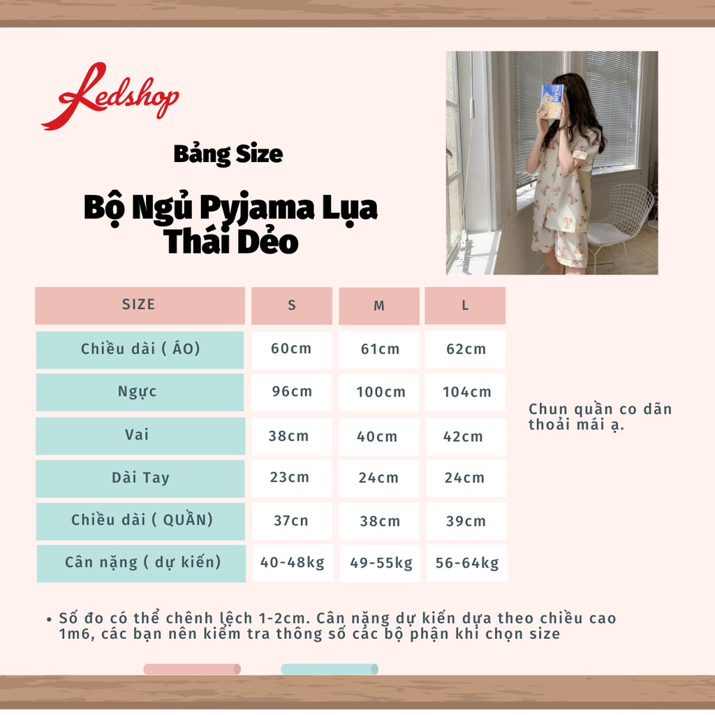 Bộ Ngủ Nữ ngắn Pijama lụa Thái dẻo Cao Cấp Gấu Bear Có Bigsize REDSHOP | BigBuy360 - bigbuy360.vn