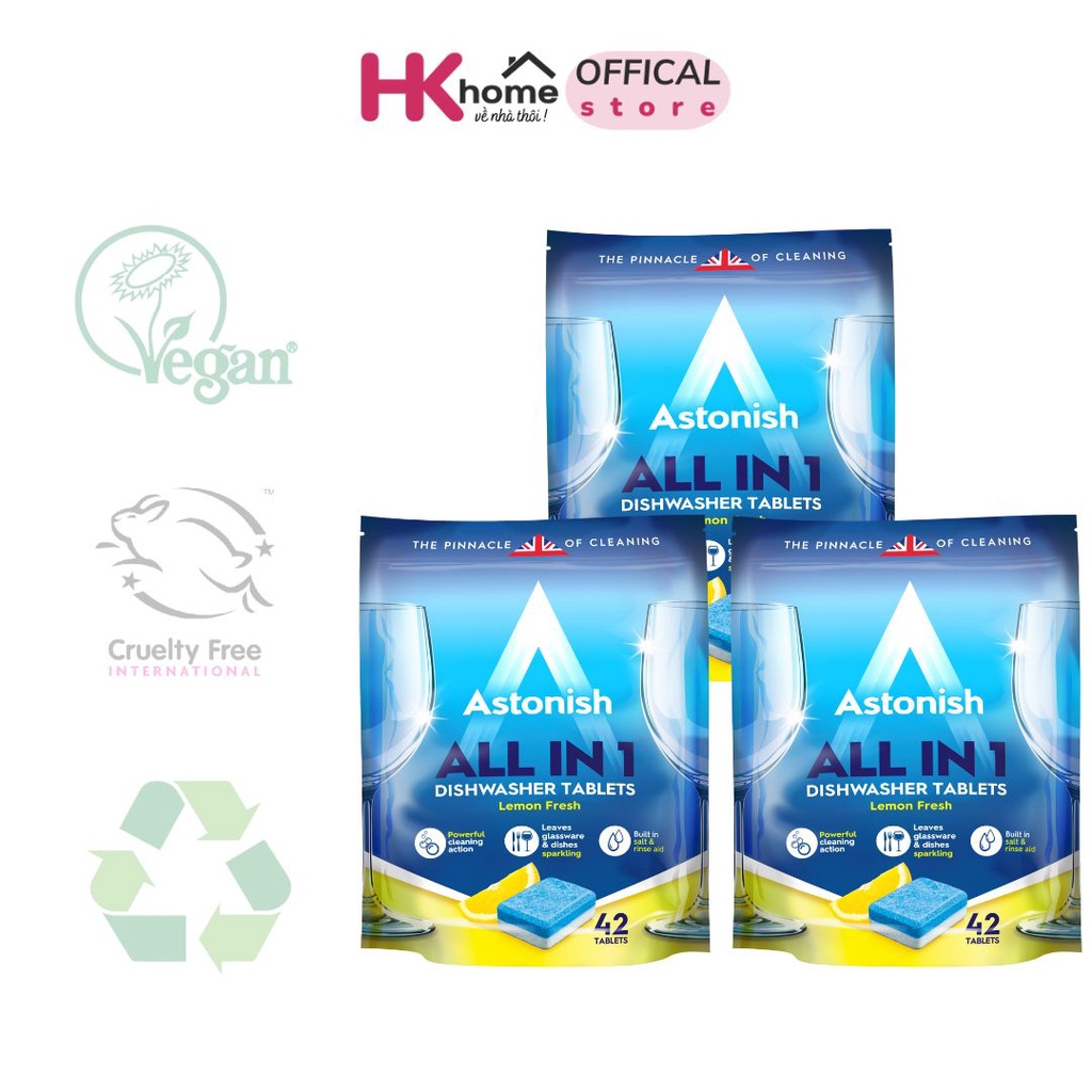Combo 3 gói viên rửa chén bát Astonish không để lại cặn ,không căn bóng muối,mùi chanh thơm ngát