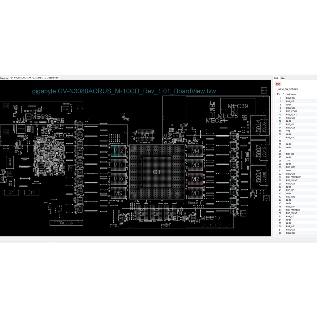 sơ đồ Boardview Card màn hình gigabyte GV-N3080AORUS M-10GD_Rev_1.01_BoardView.tvw