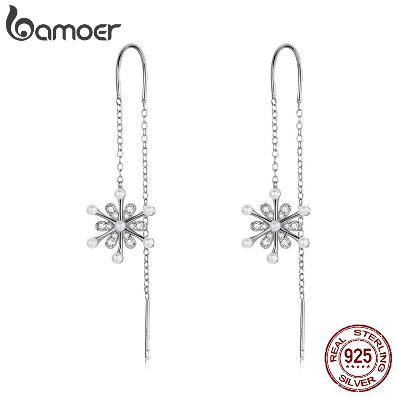 BAMOER 1 Đôi Bông Tai Bạc 925 Hình Bông Tuyết Thời Trang Cho Nữ Sce1305