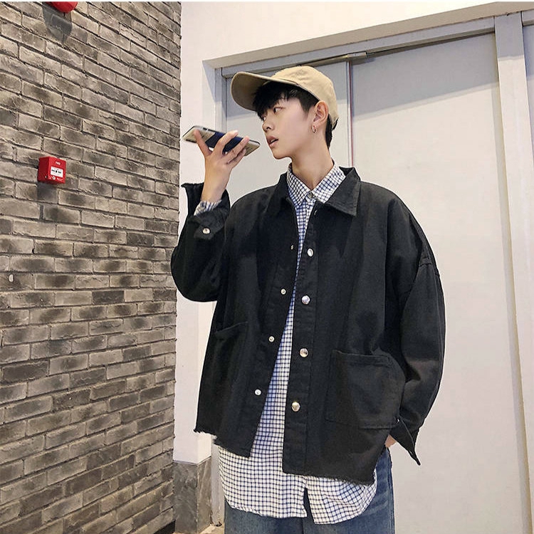 Áo Khoác Denim Dáng Rộng Màu Sắc Đơn Giản Phong Cách Hàn Quốc Dành Cho Nam Giới