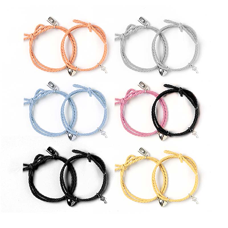Set 2 vòng tay bện dây mặt hình ổ khóa nam châm thời trang độc đáo cho cặp đôi