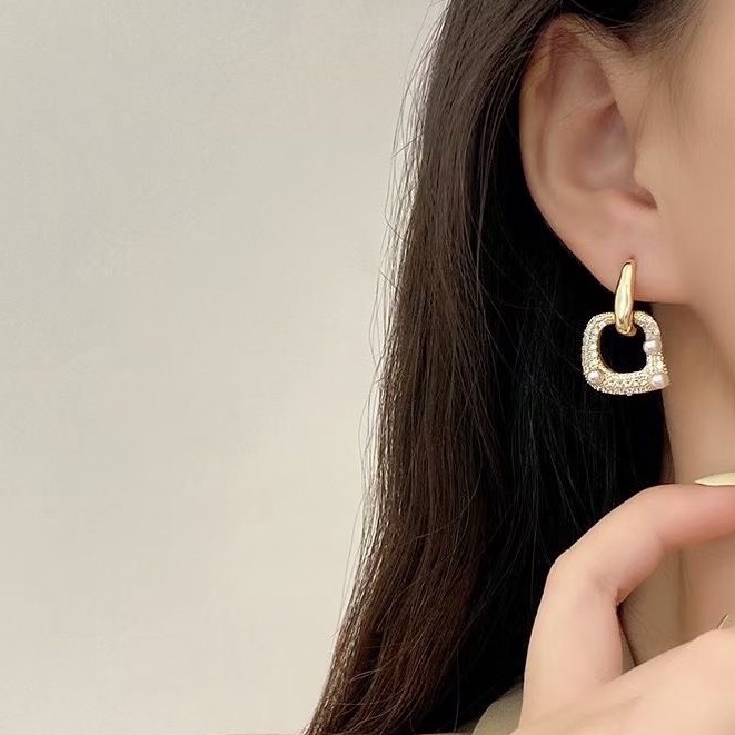 Bông tai nữ đính đá Ròm House chuôi bạc 925 kiểu Hàn Quốc phụ kiện trang sức thời trang đẹp - ms3902