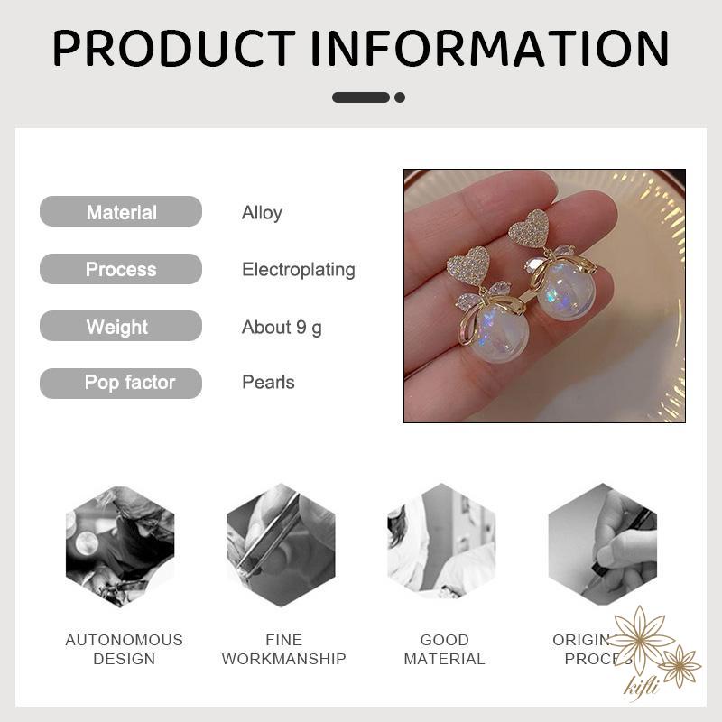 Bông Tai Hình Trái Tim Đính Đá Zircon Và Ngọc Trai Sang Trọng