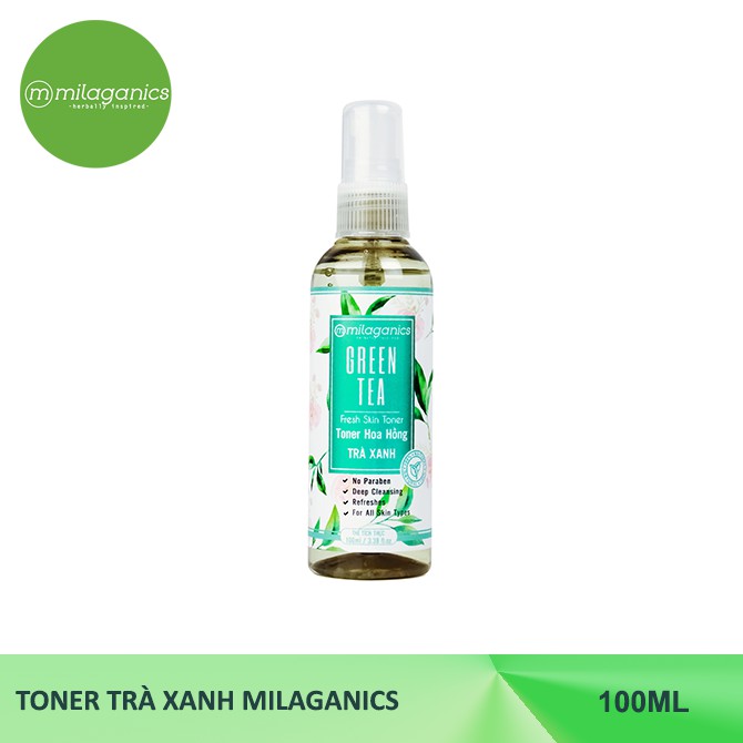 Combo Toner Trà xanh 100ml-Bột Trà xanh 100g-Son Trà xanh 4.5g-Dầu Tẩy trang 100ml Milaganics