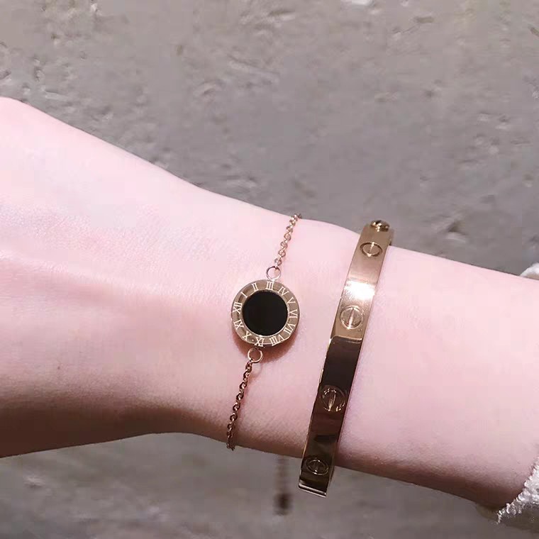 Vòng Đeo Tay Bằng Thép Titan Mạ Vàng Hồng 316l Chống Nước Không Phai Màu Phong Cách Âu Mỹ Cho Nữ