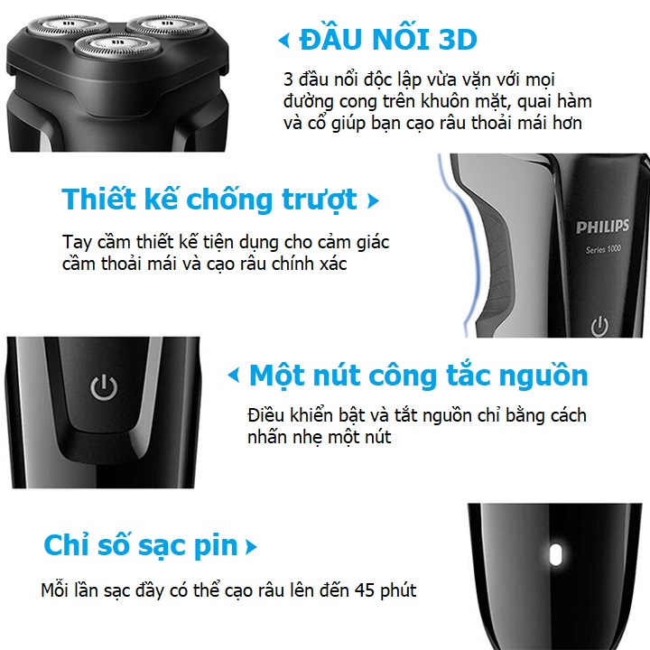 Máy cạo râu Philips đa năng điện 3 lưỡi tự mài khô và ướt S1010 - BH 24 Tháng - Khohangcap1_ad