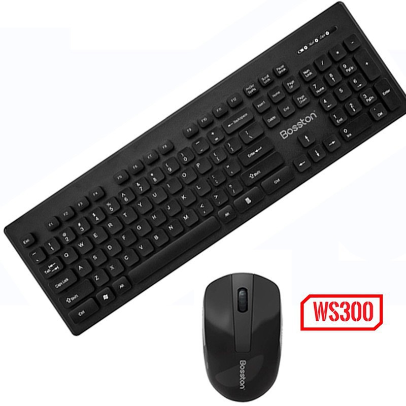 COMBO CHUỘT PHÍM KHÔNG DÂY KB + Mouse Bosston WS 300 - KÈM PIN SẠC LÓT CHUỘT