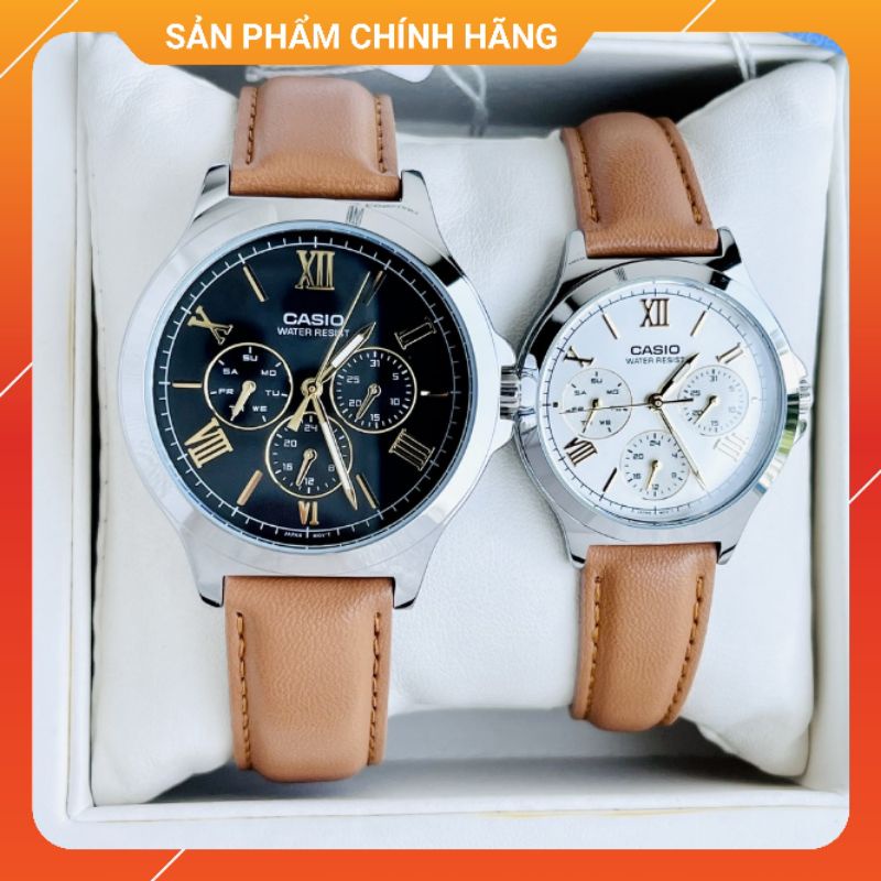 Đồng hồ đôi nam nữ dây da chính hãng Casio MTP-V300L-1A3