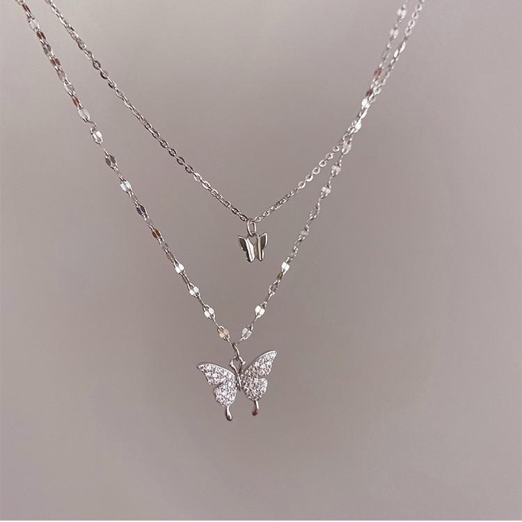 Dây chuyền bạc sợi đôi hình bướm đính đá phong cách hàn quốc nhẹ nhàng nữ tính - Mely B70