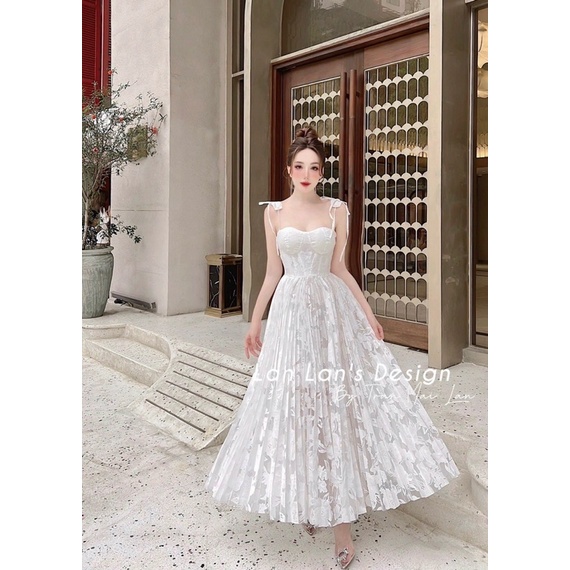 Đầm maxi ren dập ly hai dây bảng to sang trọng cận chất