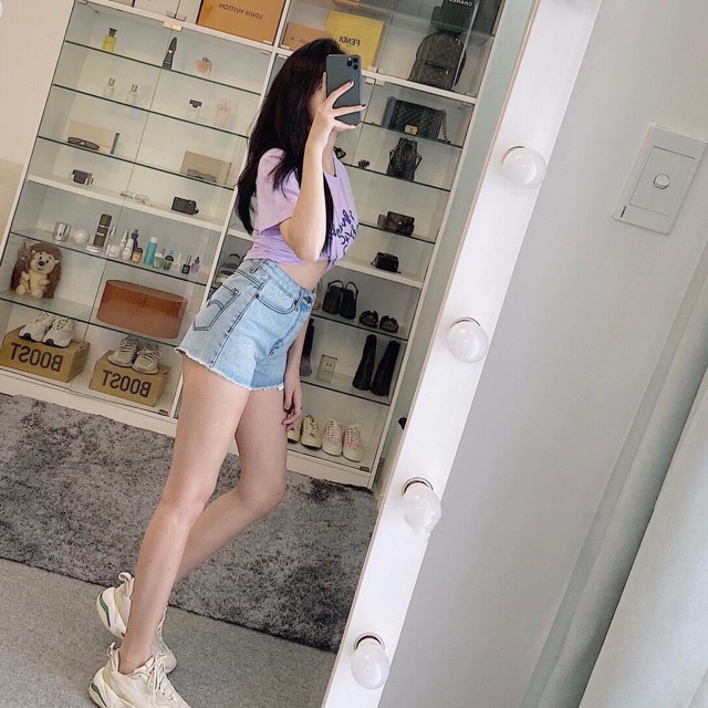 Quần short jeans vintage lưng cao