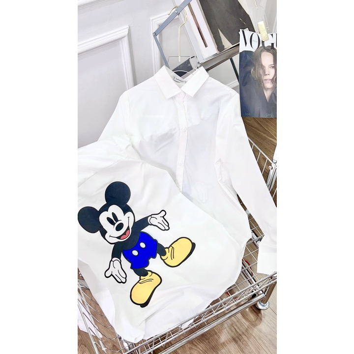 ÁO SƠ MI TRẮNG ĐÔI MICKEY XANH CHO MẸ VÀ BÉ