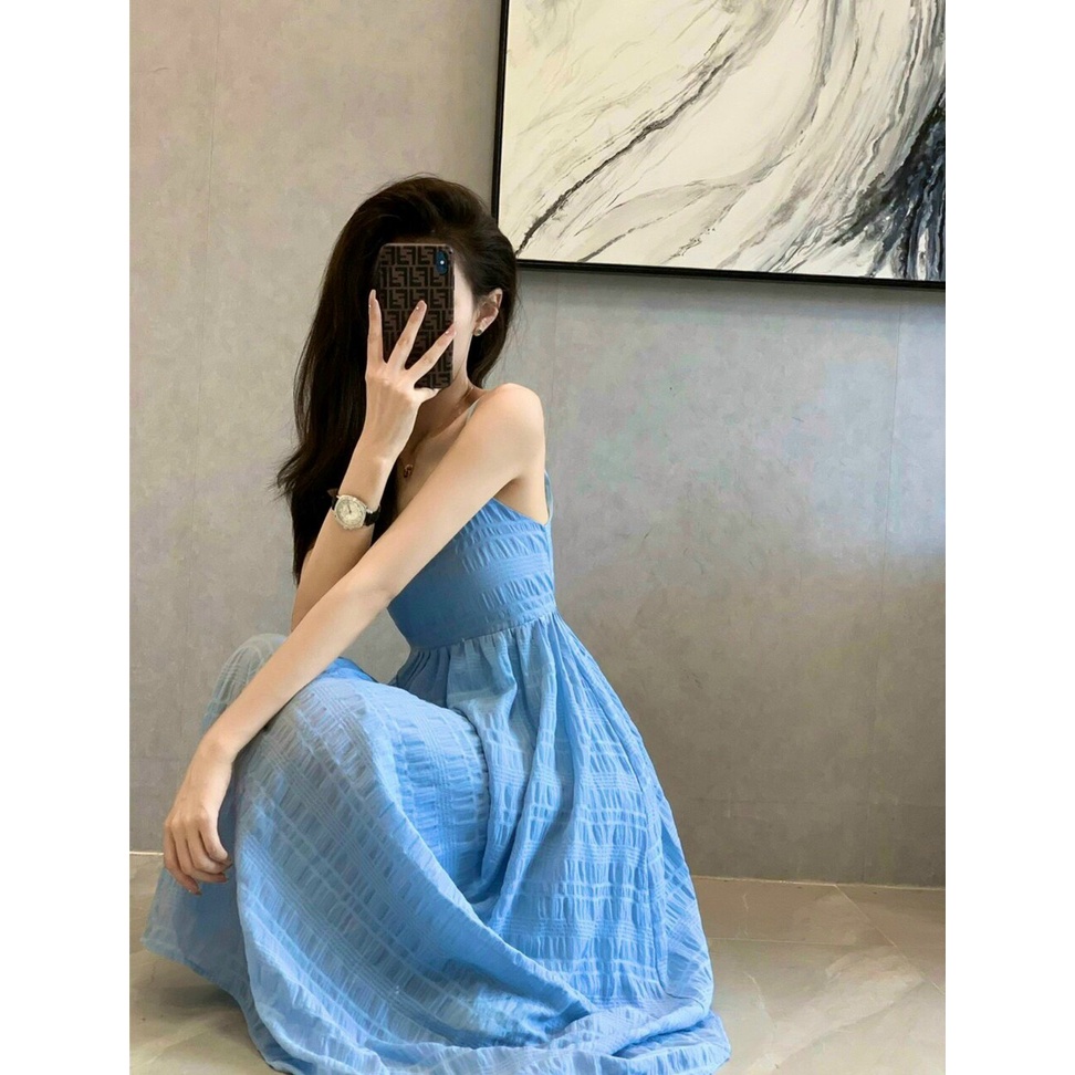 Đầm 2 dây xanh dương dáng maxi, Váy 2 dây đi biển Cao Cấp hàng loại 1 vải đẹp, tôn da tôn dáng - MiNhi Fashion