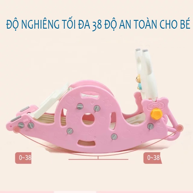 CẦU TRƯỢT 3 in 1 BẬP BÊNH, BÓNG RỔ cho bé