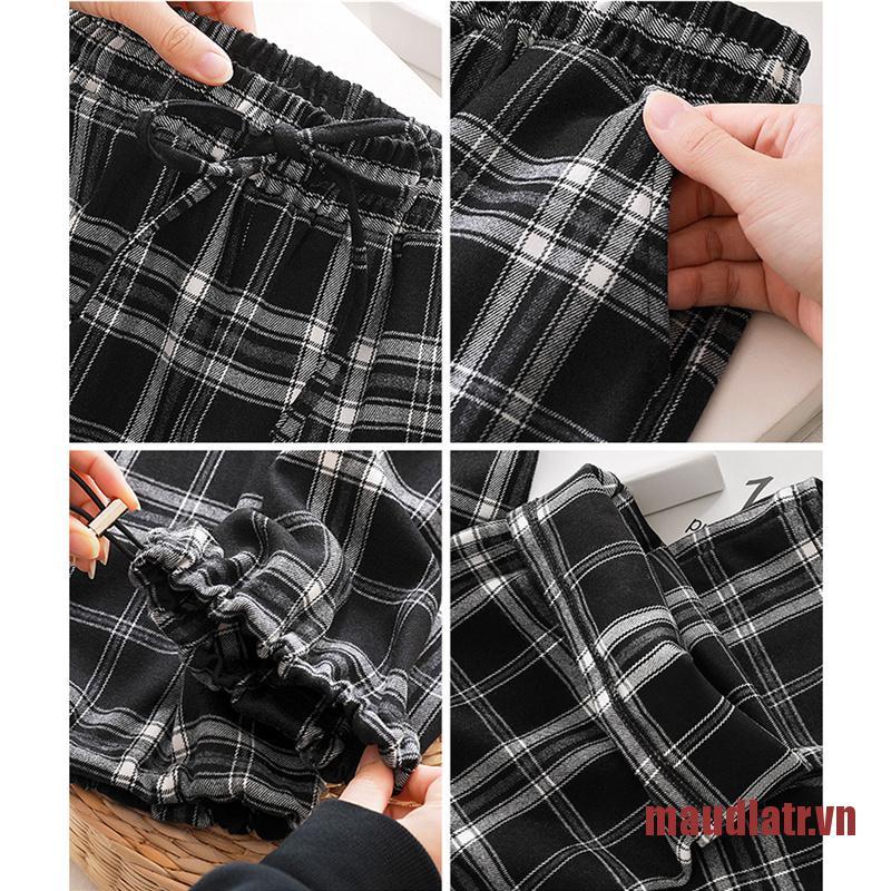 ATRMA Wide Leg Pants Women Oversize Chic Plaid Trousers High Waist Pocket Street