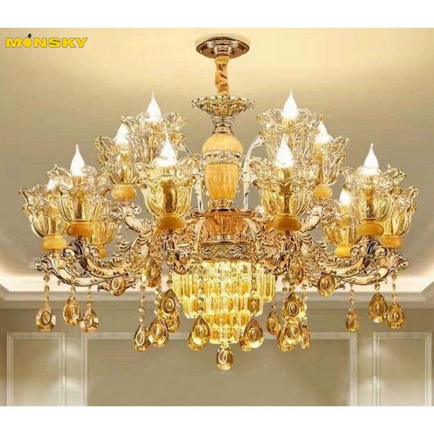 Đèn chùm MONSKY CRAVI 15 tay loại to chuẩn pha lê thân đá hiện đại trang trí nội thất sang trọng