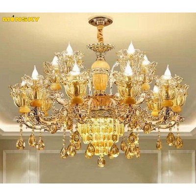 Đèn chùm MONSKY CRAVI 15 tay loại to chuẩn pha lê thân đá hiện đại trang trí nội thất sang trọng
