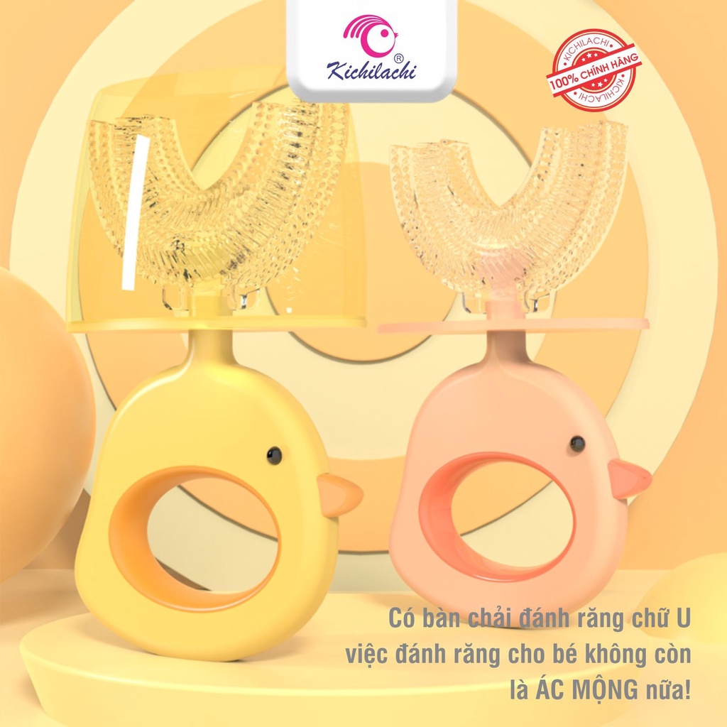 Bàn Chải Đánh Răng Hình Chữ U Cho Bé Kichilachi Có Kèm Nắp Đậy Dùng Để Uống Nước Chất Liệu Silicon