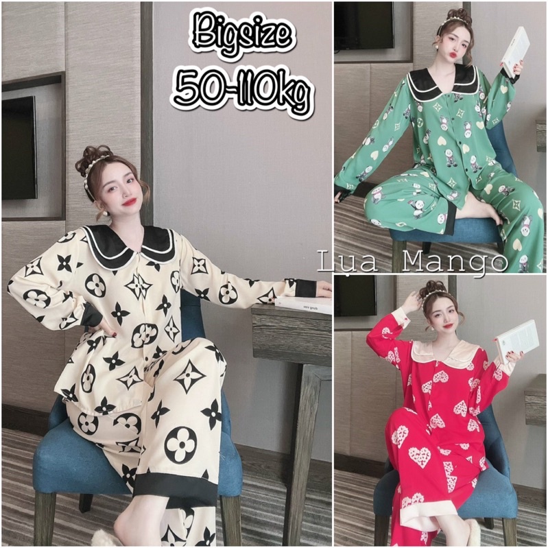 Đồ bộ nữ chất lụa cao cấp, Đồ ngủ pijama mặc nhà form rộng (50 - 110kg)