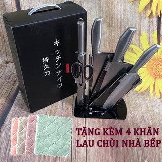 Bộ dao làm bếp inox nhật 5 món kèm khay đựng dao đẹp ,chống rỉ lau chùi dễ dàng