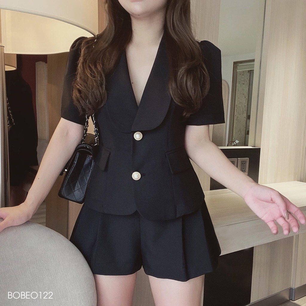 Sét vest cúc tay bông mix quần short ly - BOBEO122