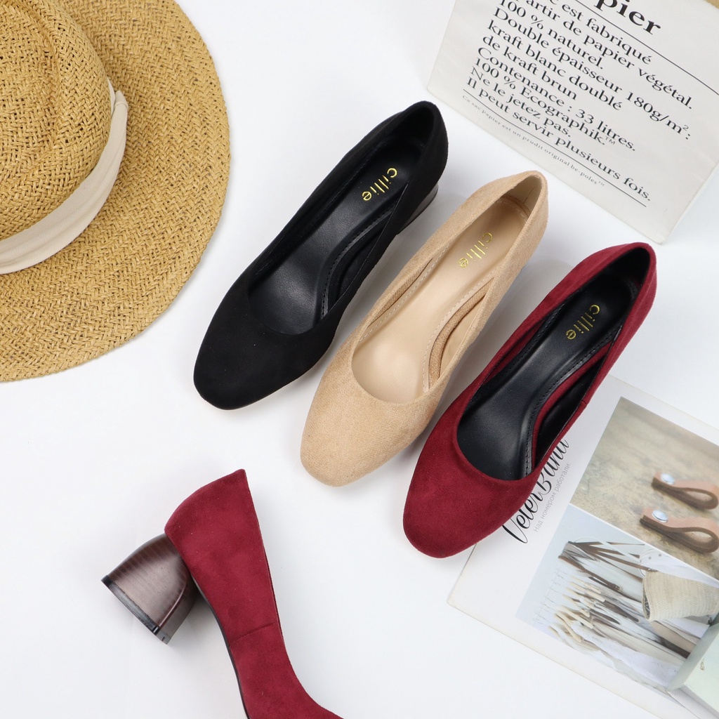 Giày cao gót nữ da lộn mũi vuông cao 5cm 1219