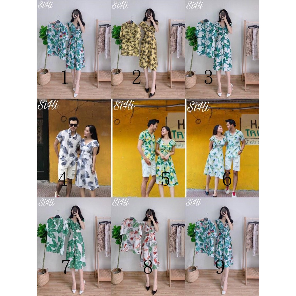 set đôi váy + áo sơ mi nam đi chơi, đi biển mẫu mới 2021