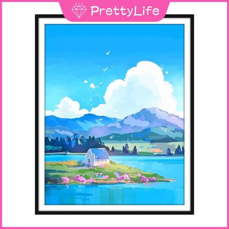 Tranh Đính Đá 5D Tự Làm Hình Bầu Trời Xanh Trắng 30X40cm Trang Trí Nhà Cửa