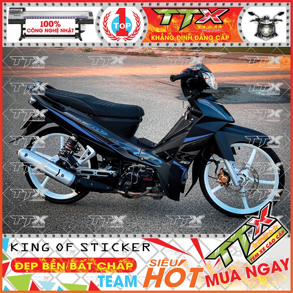 Tem Xe Sirius 110 RC Xám Xanh Đen - Tem Dán Xe Sirius RC Đen Xám Xanh Siêu Đẹp - Mẫu Tem Rời Sirius Xám