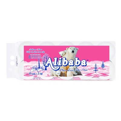 giấy vệ sinh mylan gấu hồng alibaba 4 lớp chiết xuất 100% bột gỗ thông nguyên chất (10 cuộn/ 1.7kg/ xách)