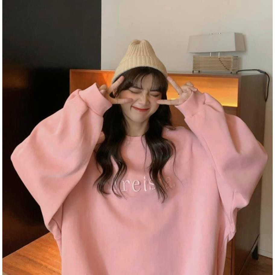 Nỉ hồng pastel ♥ Áo thun hoodie nữ dáng thụng tay phồng oversize chùm mông freeship HOT ♥  ྇