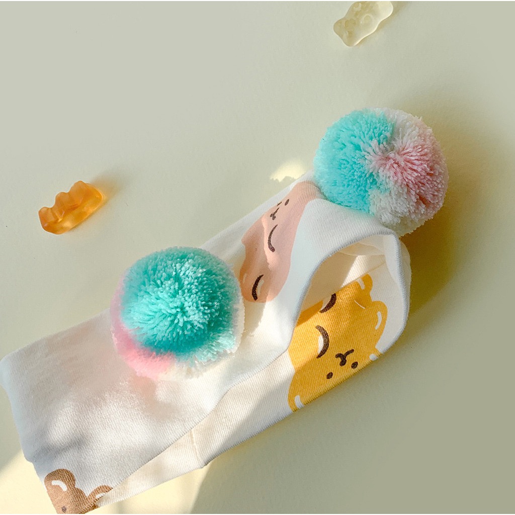 Bộ Áo Liền Quần Tay Ngắn In Hoạt Hình Gấu + Băng Đô Dễ Thương Cho Bé Sơ Sinh