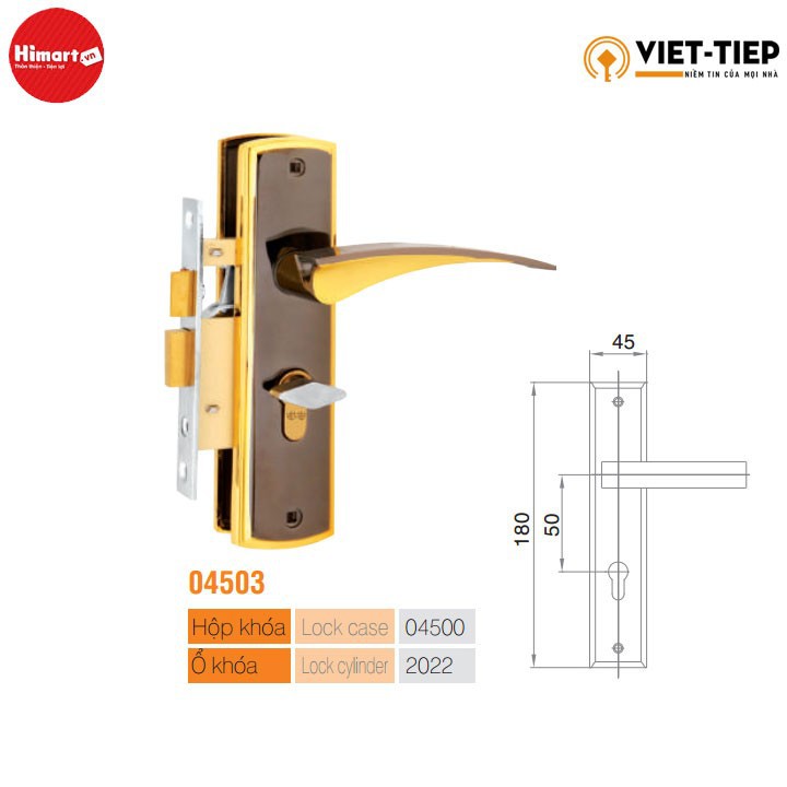 Khoá Tay Gạt Việt Tiệp 04503 màu vàng đen- khóa 3 chìa bằng đồng Cao cấp-GIADUNG24H