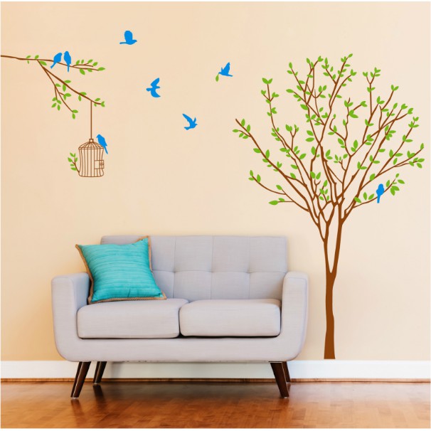 Decal trang trí Cành Cây lớn và lồng chim