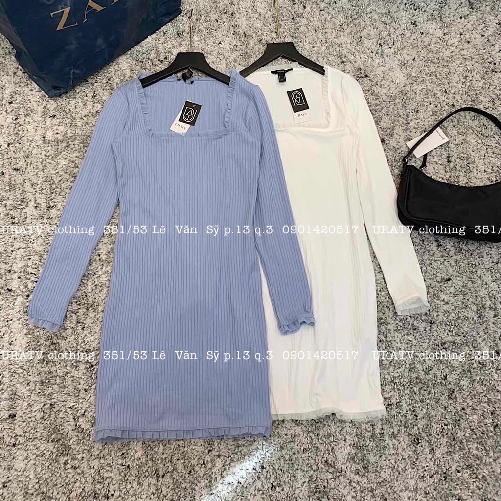 ĐẦM THUN GÂN body CỔ VUÔNG TAY DÀI chuẩn xịn F21