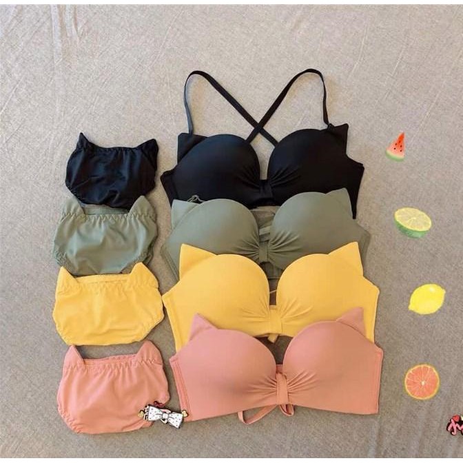 [SET QUẦN + ÁO] Bộ đồ lót nữ tai mèo, chất su, 4 màu, mặc cực kỳ tôn dáng | BigBuy360 - bigbuy360.vn