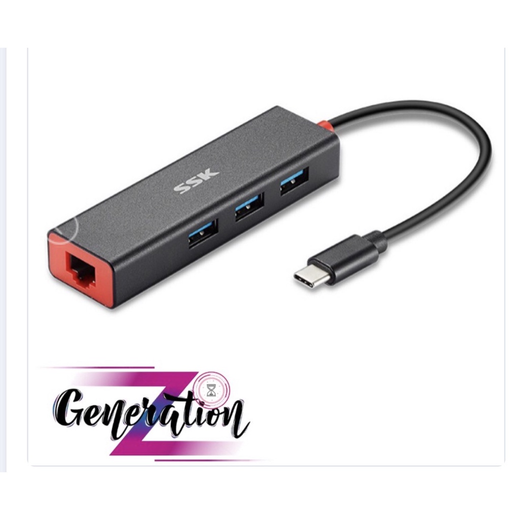 Cáp chuyển Type C USB (3.1) sang  LAN + Hub 3 port SSK SHU C535 (Lan 10-100)