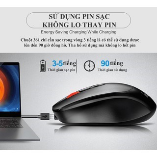 Chuột Máy Tính Không Dây 361 _ Tính Năng Sạc Pin, Chống Ồn, Chế Độ Tiết Kiệm Pin - Bảo Hành 12 Tháng