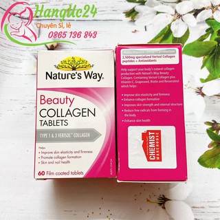 Viên uống đẹp da, tóc Collagen Nature's Way của Úc, 60 viên - Beauty Collagen Booster Natures Way - Đủ bill Chemist
