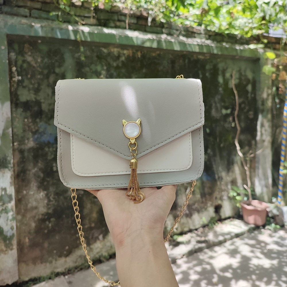 Túi Đeo Chéo Nữ Đính Logo Mèo Dễ Thương Kèm Ảnh Thật