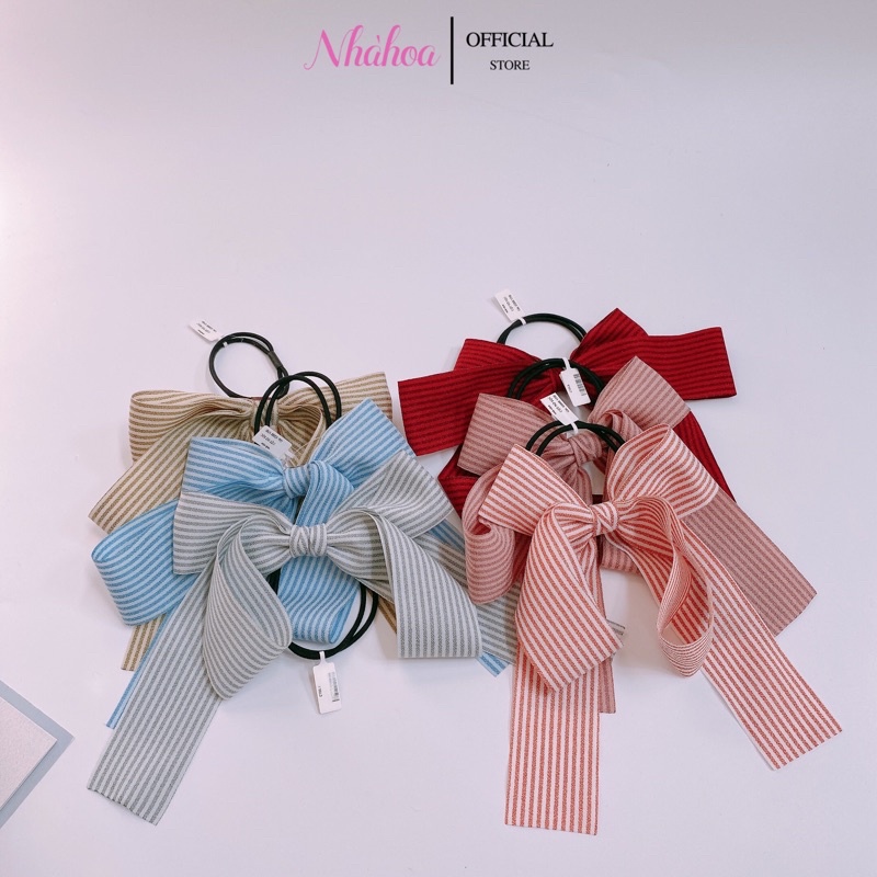 Dây Chun Cột Tóc Handmade Hình Nơ Vải Sọc Nhiều Màu - Chính Hãng NHÀ HOA