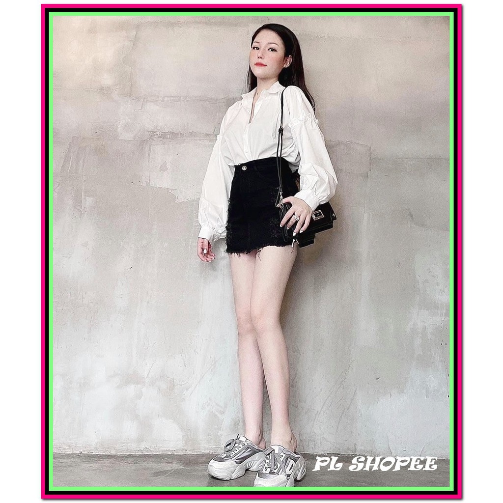 chân váy jean rách cực đẹp 2 màu đen trắng , chất jean mềm cv-7